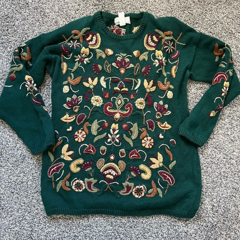 Vintage Cape Isle Embroidered Retro 90s Cottagecore Sweater